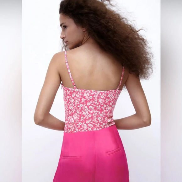 NWT Zara|| Pink Floral Corset Bodysuit, size medium adjustable straps,Sp… - Picture 4 of 14